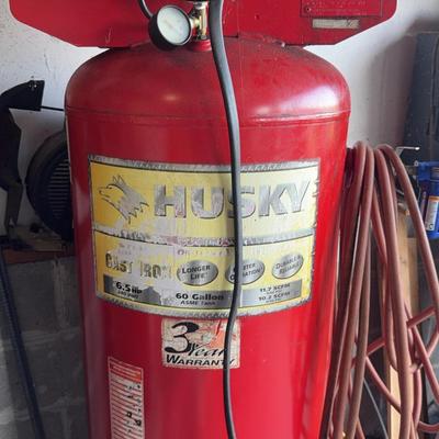 Lot 508: Husky 60-Gallon Air Compressor – Cast Iron, 6.5 HP, 240V (works)