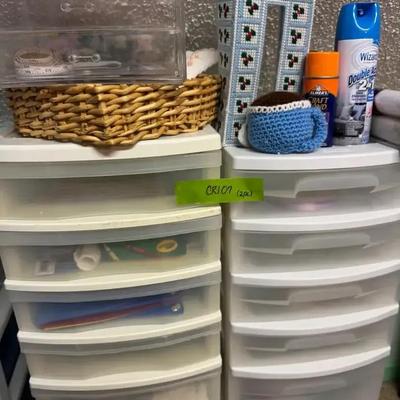 Lot 107:  Two Seven Drawer Storage Caddy’s With Some Misc Items
