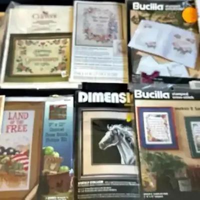 Lot 120:  Lot of Vintage Cross-Stitch & Embroidery Kits – Dimensions, Bucilla, Butternut Road, etc.