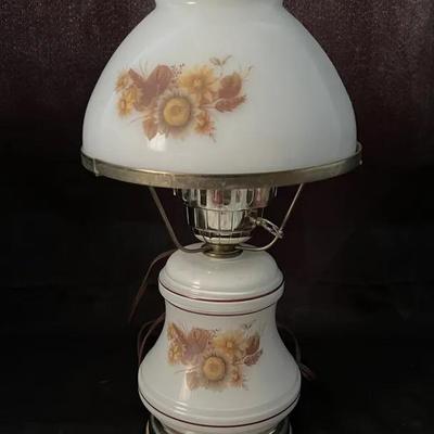 Lot 318: Vintage Milk Glass Hurricane Lamp – Sunflower Design