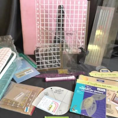 Lot 118:  Quilting & Sewing Tool Lot – Rulers, Templates, and Pressing Board Set