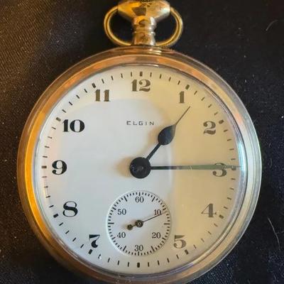 Lot 432: Working 1916 Elgin Pocket Watch – 15 Jewels, Double Roller Movement, B&B Royal 20-Year Gold