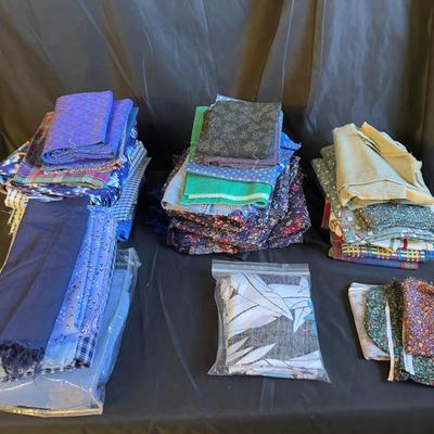 Lot 403: Large Lot of Blue, Green, and Floral Print Fabrics – Mixed Patterns & Textures for Sewing a