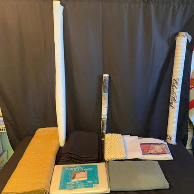 Lot 431: Mixed Home & Craft Fabric Supply Lot – Burlap, Upholstery, Vinyl, and Rug Underlay