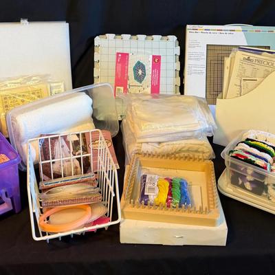 Lot 452: Large Cross-Stitch, Crochet & Needlework Lot – Fabric, Patterns, Tools & Supplies