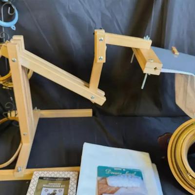 Lot 112:  Wooden Embroidery Stand and Hoop Set