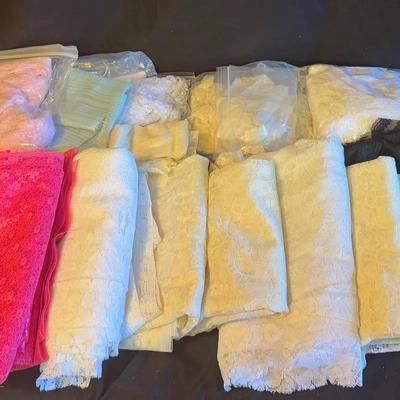 Lot 439: Large Lot of Vintage Lace & Trim Fabrics – Variety of Colors & Patterns