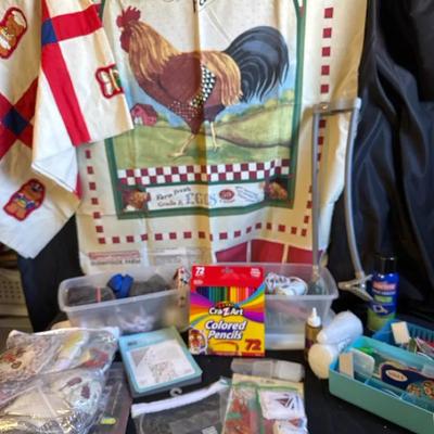 Lot 123:  Large Mixed Craft Supply Lot – Hot Glue Guns, Fabric Panels, Quilting & Art Supplies