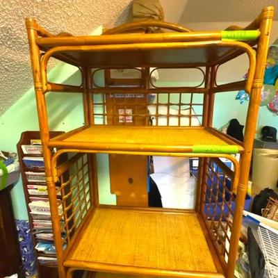 Lot 119:  Vintage Bamboo and Rattan Étagère Shelf Unit