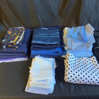 Lot 404: Lot of Blue and Black Fabric Assortment – Solids, Prints & Polka Dots for Sewing or Quiltin