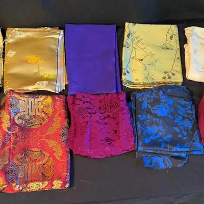 Lot 420: Lot of Asian-Inspired Brocade and Satin Fabric – Assorted Colors & Floral Embossed Patterns