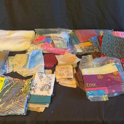 Lot 425: Large Mixed Lot of Fabric Scraps, Squares, and Remnants – Variety of Prints, Textures & Siz