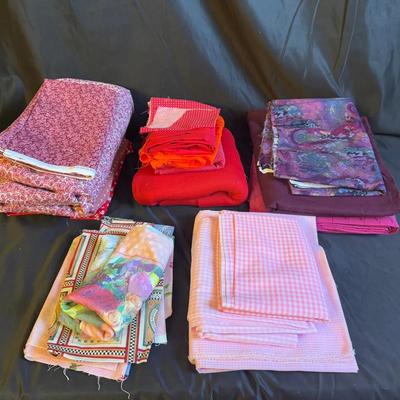 Lot 401: Lot of Mixed Fabrics – Reds, Pinks, and Purples for Sewing & Craft Projects