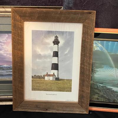 Lot 314: Framed Lighthouse Art Prints – Set of 3 Coastal Scenes