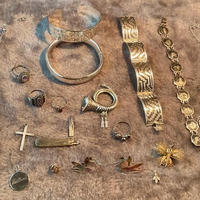 Sterling Jewelry, bracelets, broaches, rings, drop, pen knife