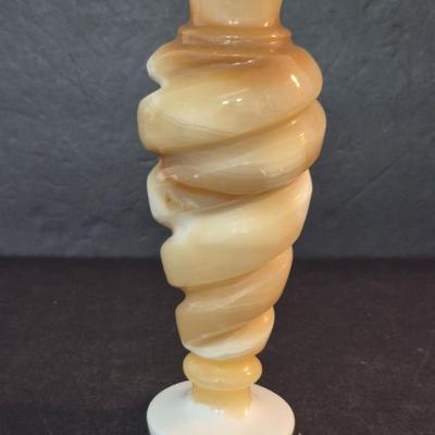 Vintage Hand Carved Carmel Onyx Marble Spiral Vase - 2¾" Diameter x 8¾" Tall