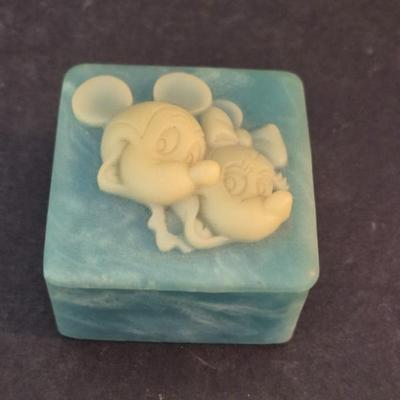 Vintage 1980s Disney Mickey & Minnie Mouse Soapstone Trinket Box - 2½" Square x 1½" Tall