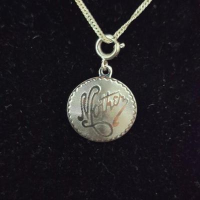 Vintage Sterling "Mother" Pendant on 20" Sterling Spring Ring Clasp Chain - TW 4.2g