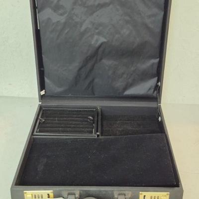Vintage Black Vinyl Hard Shell Combination Lock Jewelry Attaché - 15" Square x 3½"