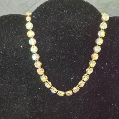 Vintage Weiss Aurora Borealis Crystal Rhinestone 16" Hook Clasp Necklace