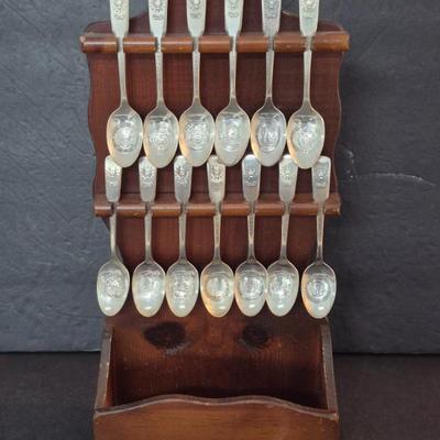 Vintage 1976 International Silver Co. Silver Plate Bicentennial Spoon Collection with Display