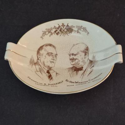 Vintage WWII Era Grimwades England/Royal Winton Winston Churchill/FDR Tinket Dish