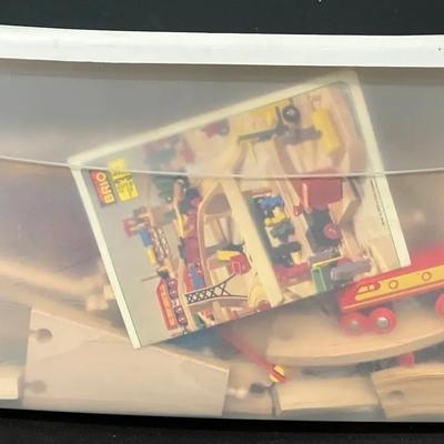 Tote Full Of Wooden Brio Train Tracks, Trains, And Accessories