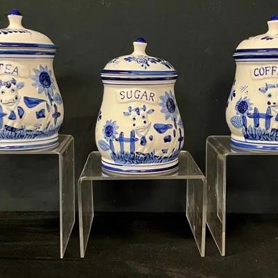 Delft Blue And White Set Of 3 Canisters