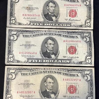 Set Of 3 1963 Red Seal $5 Bills #2