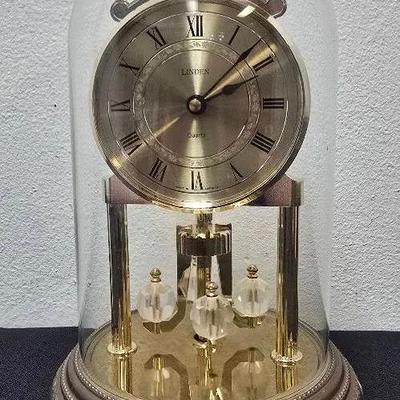 Vintage LINDEN 7067 Glass Dome Mantel Clock Made In Germany