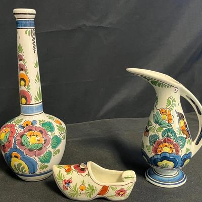 Delft Poly Chrome Vases And Mini Shoes