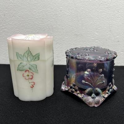 Fenton Art Glass Violet Shell And Flower Plus Fenton Handpainted Satin 