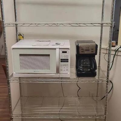 Metal Rack w/ Coffeemaker & Emerson Microwave (K)