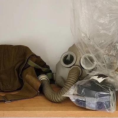 Vintage Military Gas Masks In Cloth Bags