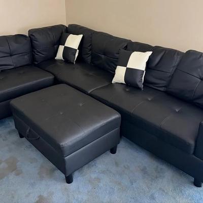 Faux Leather Couch & Ottoman 