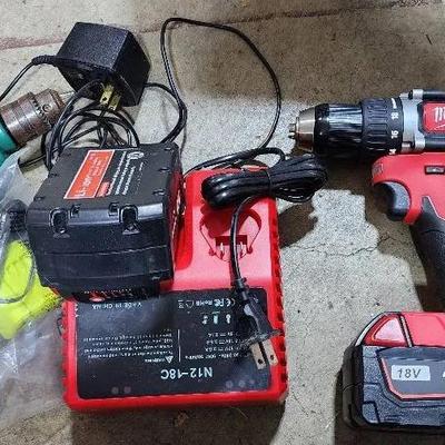 Rechargable Power Tool Battery, Ryobi Charger, Milwaukee Drill And Vintage Makita Power Drill