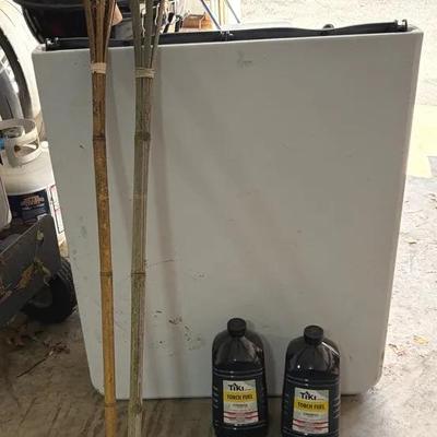 Cosco Folding Table, Tiki Torches & Fuel