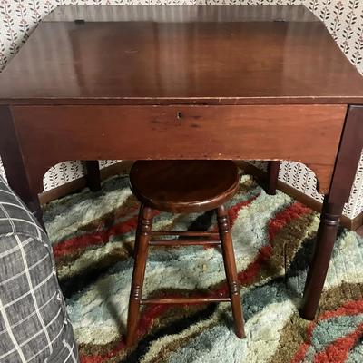 Antique Schoolmaster Desk and Stool (See Comments)