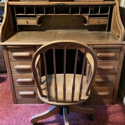 Roll Top Desk and Chair