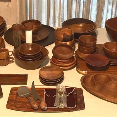 Collection of Teak, Walnut, Cherry, and Other Wooden and Misc Tableware