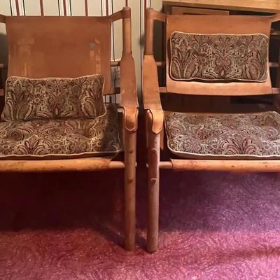 Pair of Mid-Century Leather Safari Lounge Chairs