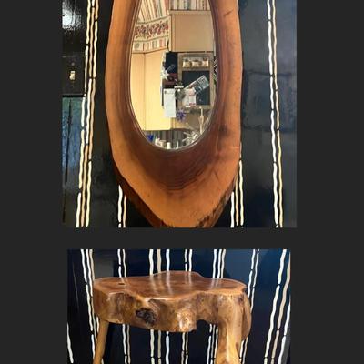 Small Live Edge Wood Table and Wall Mirror