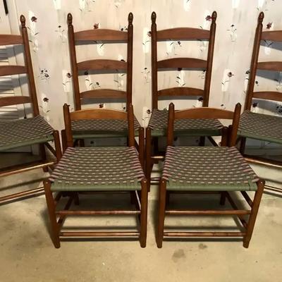 6 Vintage Ladder Back Chairs with Woven Seats