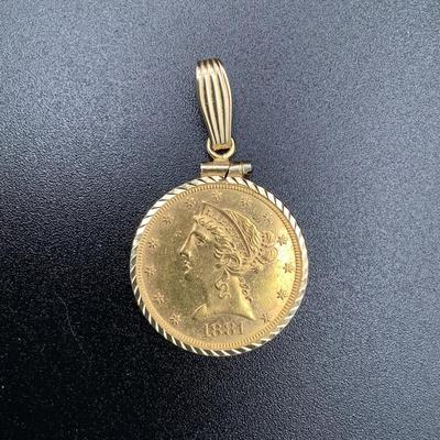 1881 Liberty Gold Half Eagle Five Dollar Coin In 14k Bezel