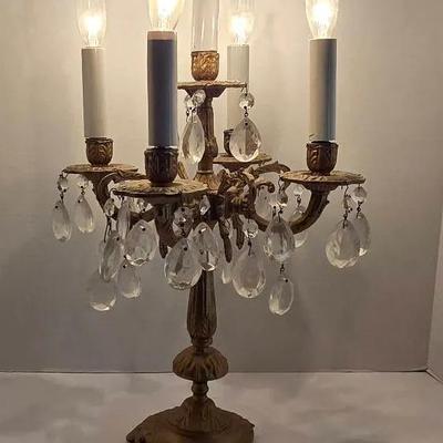 Vintage Brass & Crystal Table Lamp