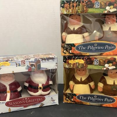 Three Pairs Of Holiday Salt And Pepper Shakers 