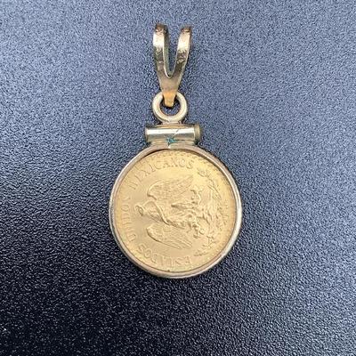 1945 Mexican Dos Pesos Gold Coin In Bezel