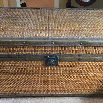 Rattan, Leather & Metal Trunk