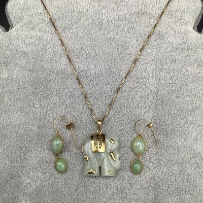 Jade And Gold Necklace And Earrings