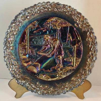Vintage Fenton Commemorative Plate & Brass Stand
